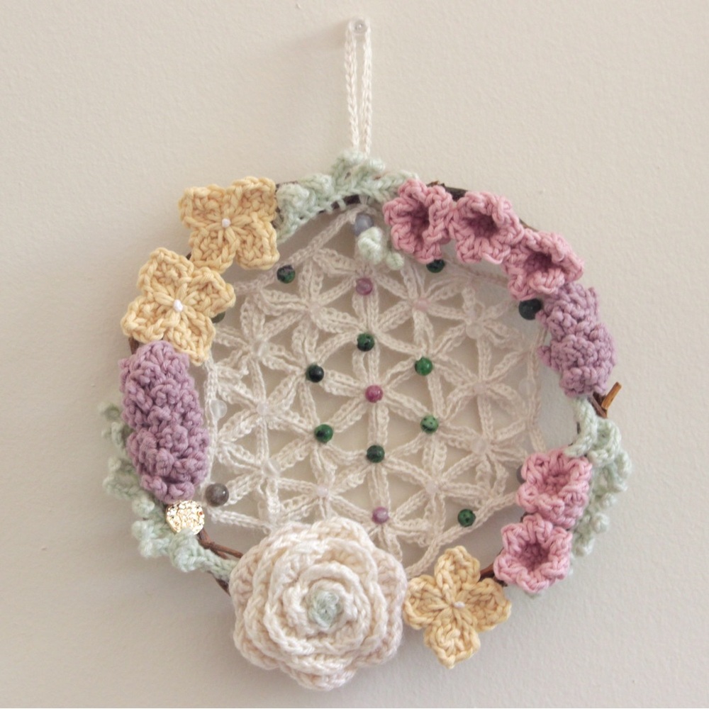 Handmade Gemini Zodiac Crochet Wreath with Healing Gemstones